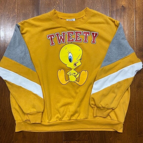 Looney Tunes VTG Tweety Bird Crewneck Sweatshirt Orange Gray Women's XL - Picture 3 of 7